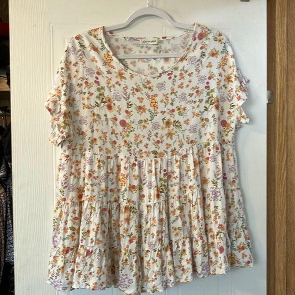 lime & chili Tops - Cream Ruffled Short Sleeve Tunic